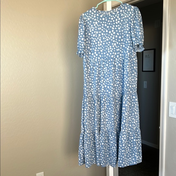 PrettyGarden Dresses & Skirts - Elegant Blue and White Polka Dot Midi Dress